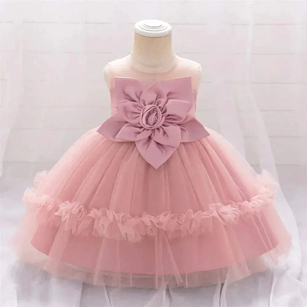 Elegant Tutu Dress For Baby Girls Floral Green With Big Flower For Parties And Weddings - Image 6