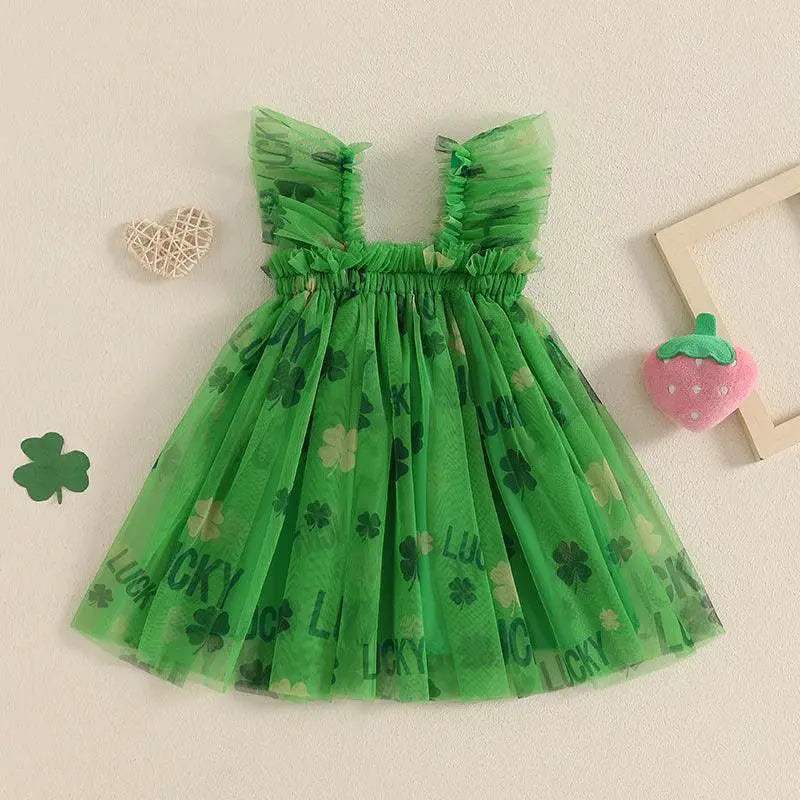 Enchanting Dress Sleeveless Clover Strawberry Print Embroidered For Girls - Image 3