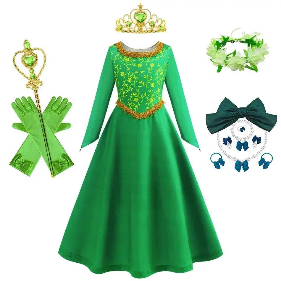 Green Princess Dress For Girls With Long Sleeve Halloween Costume - Image 15