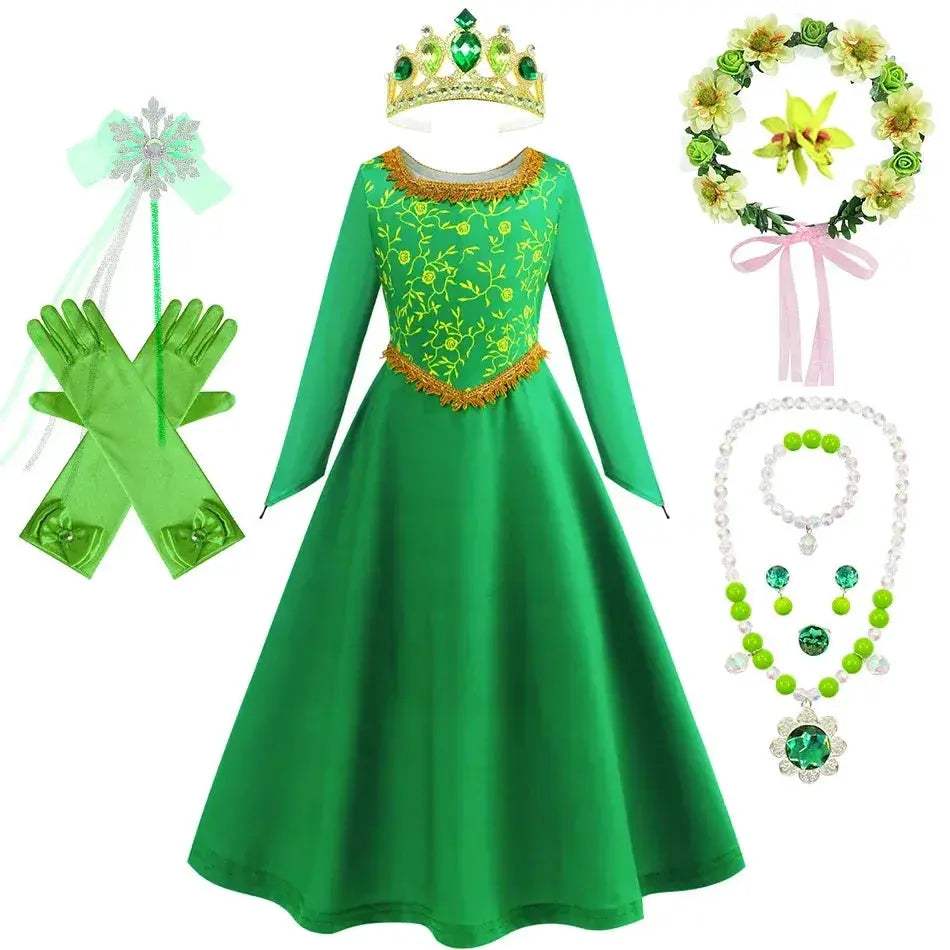 Green Princess Dress For Girls With Long Sleeve Halloween Costume - Image 17