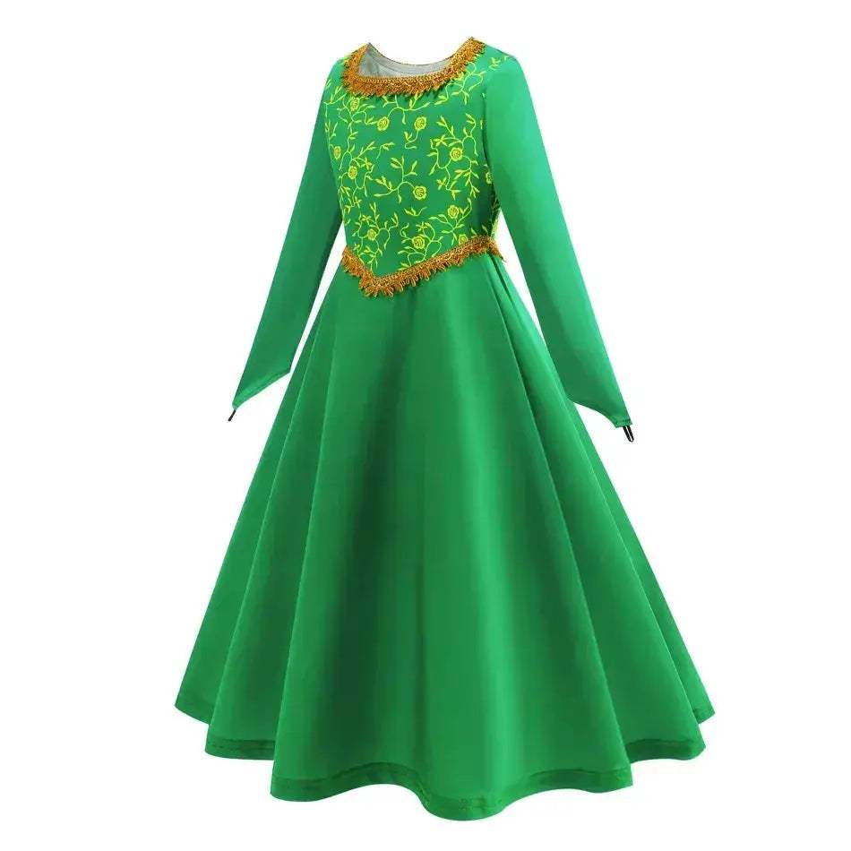 Green Princess Dress For Girls With Long Sleeve Halloween Costume - Image 2