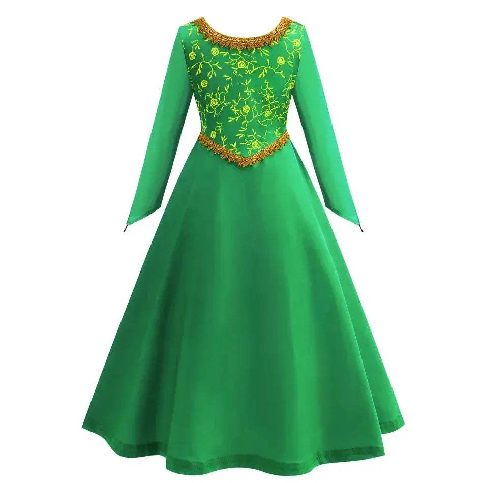Green Princess Dress For Girls With Long Sleeve Halloween Costume - Image 3