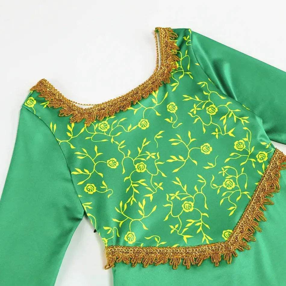 Green Princess Dress For Girls With Long Sleeve Halloween Costume - Image 4