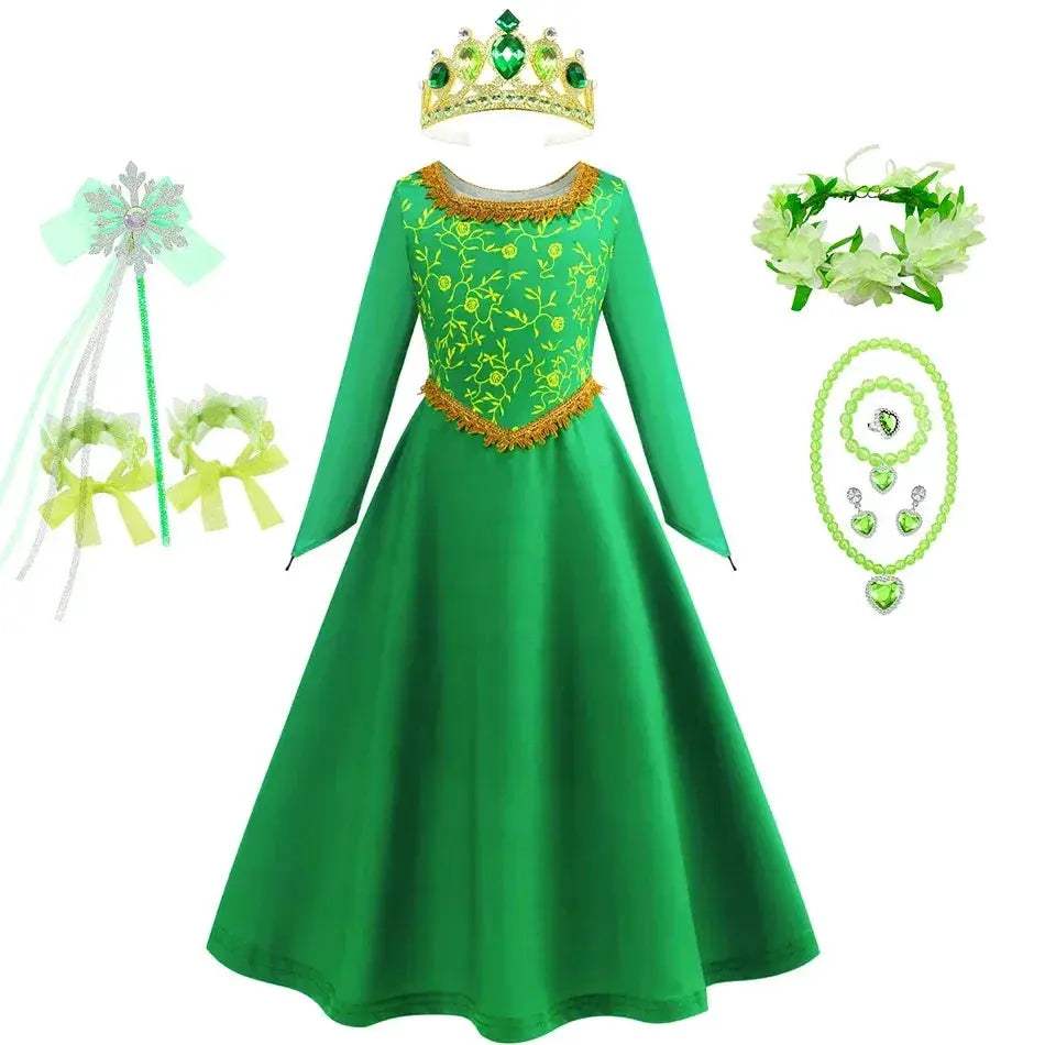 Green Princess Dress For Girls With Long Sleeve Halloween Costume - Image 6