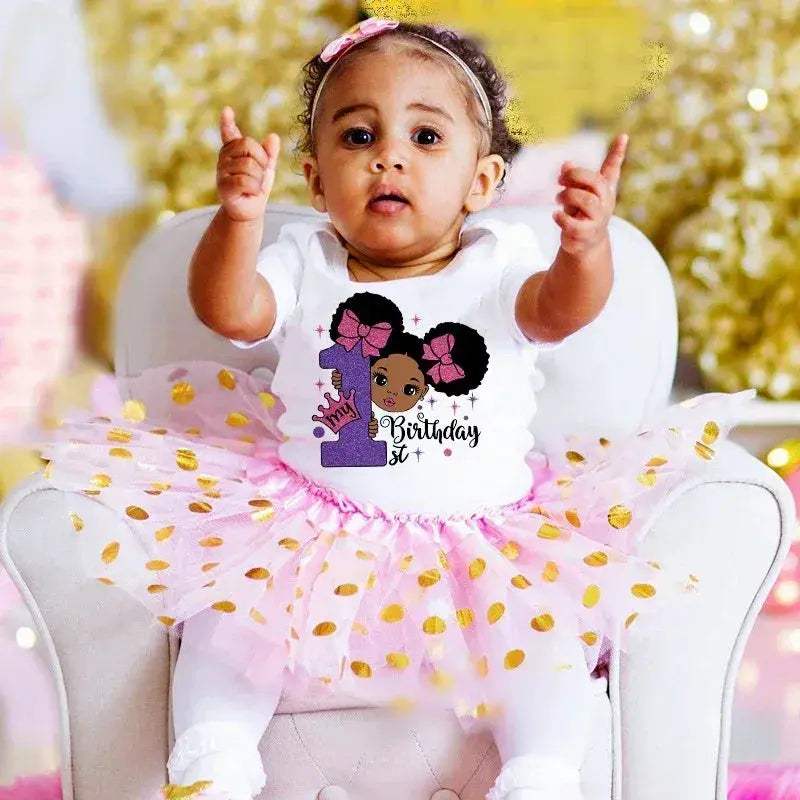 First Birthday Baby Girl Tutu Dress Set With Romper