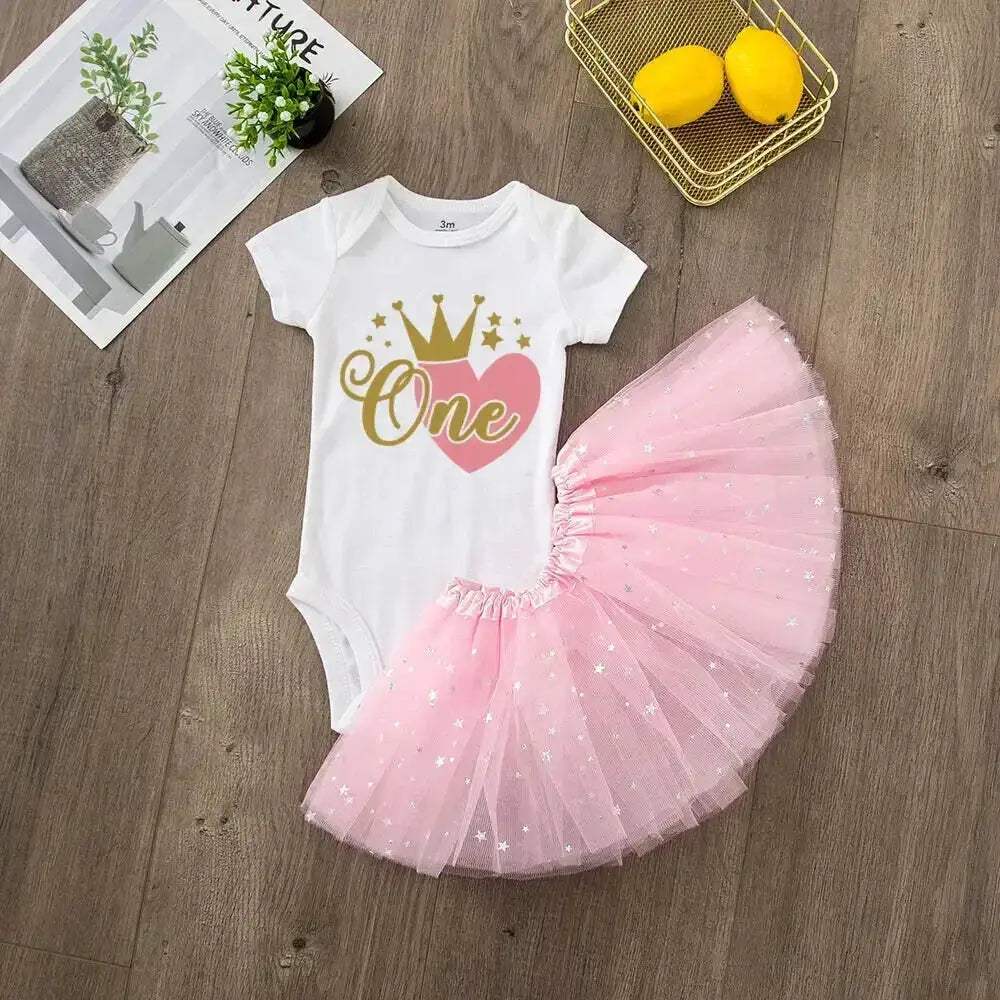 First Birthday Baby Girl Tutu Dress Set With Romper - Image 13