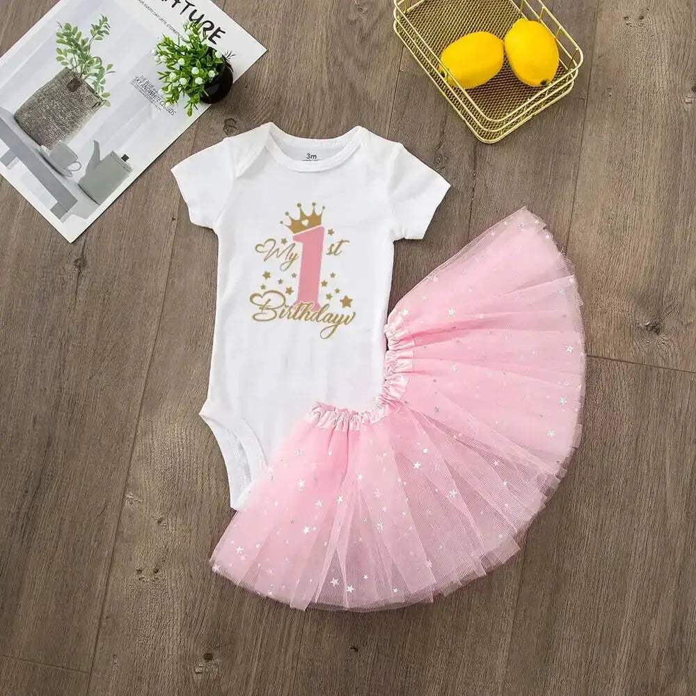 First Birthday Baby Girl Tutu Dress Set With Romper - Image 15
