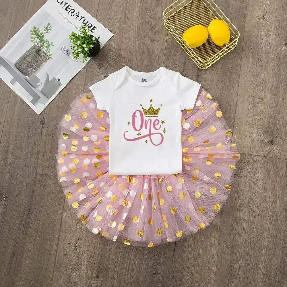 First Birthday Baby Girl Tutu Dress Set With Romper - Image 18