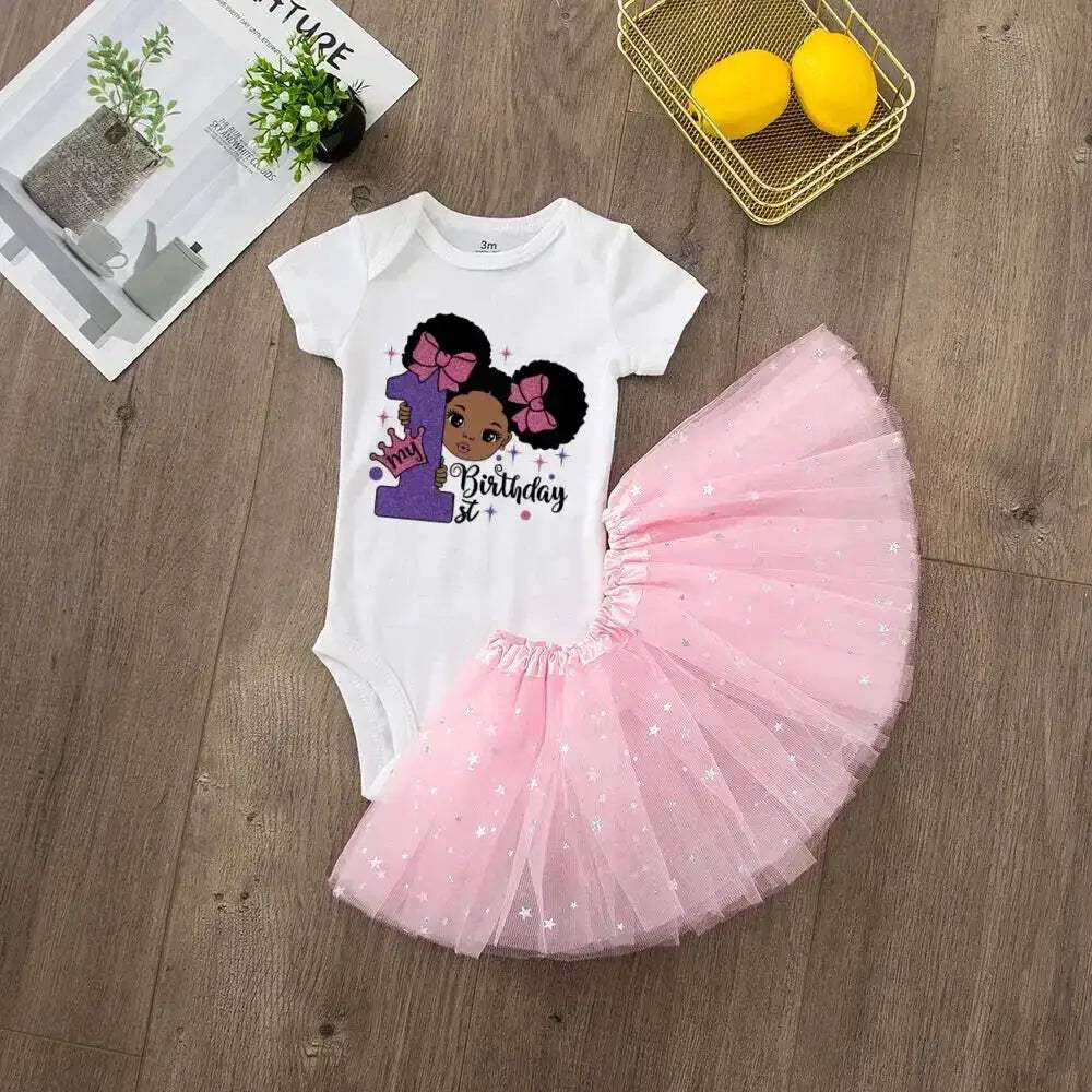 First Birthday Baby Girl Tutu Dress Set With Romper - Image 19