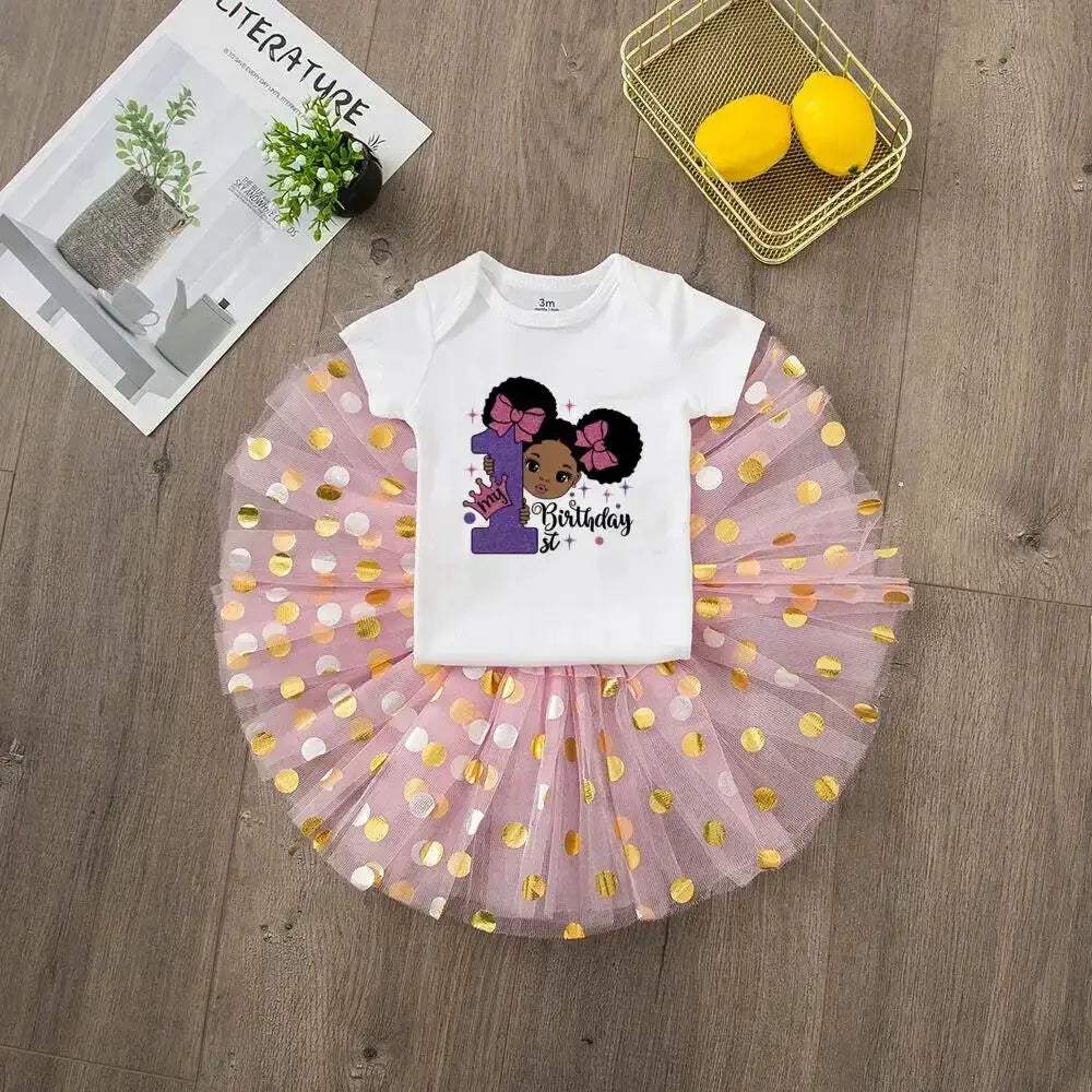 First Birthday Baby Girl Tutu Dress Set With Romper - Image 4