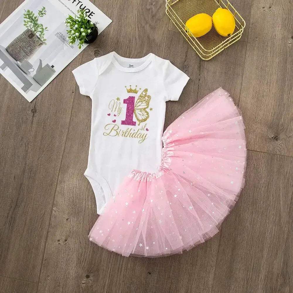 First Birthday Baby Girl Tutu Dress Set With Romper - Image 6