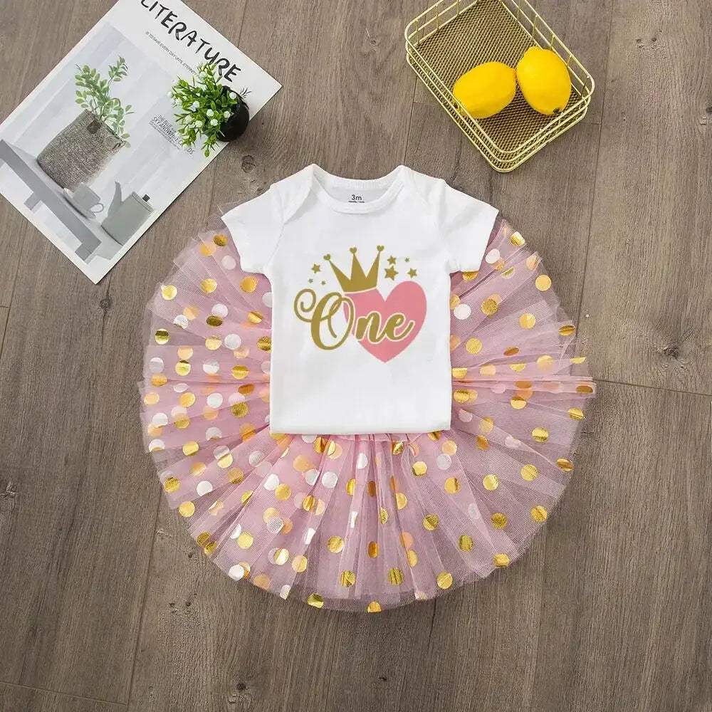 First Birthday Baby Girl Tutu Dress Set With Romper - Image 8