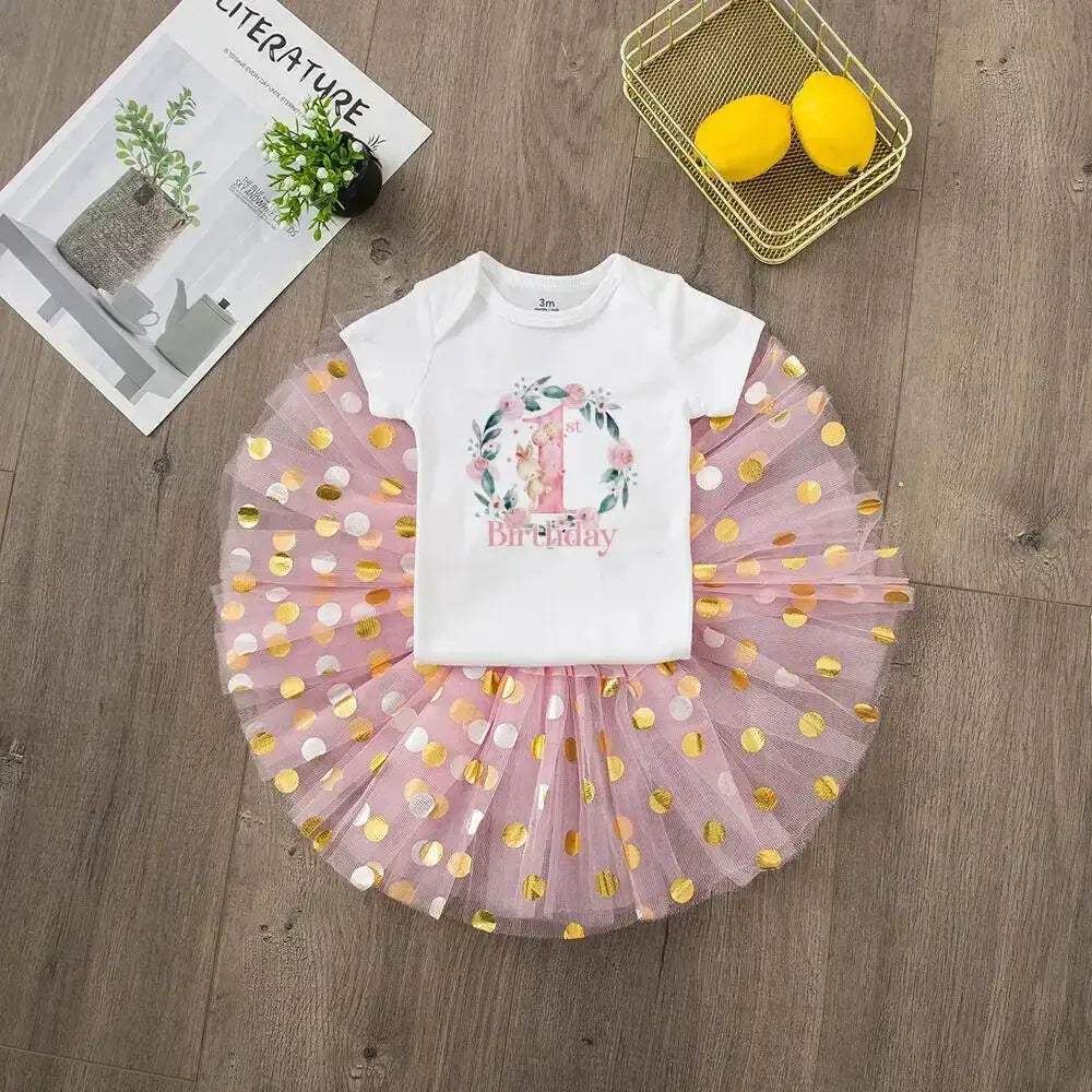 First Birthday Baby Girl Tutu Dress Set With Romper - Image 9