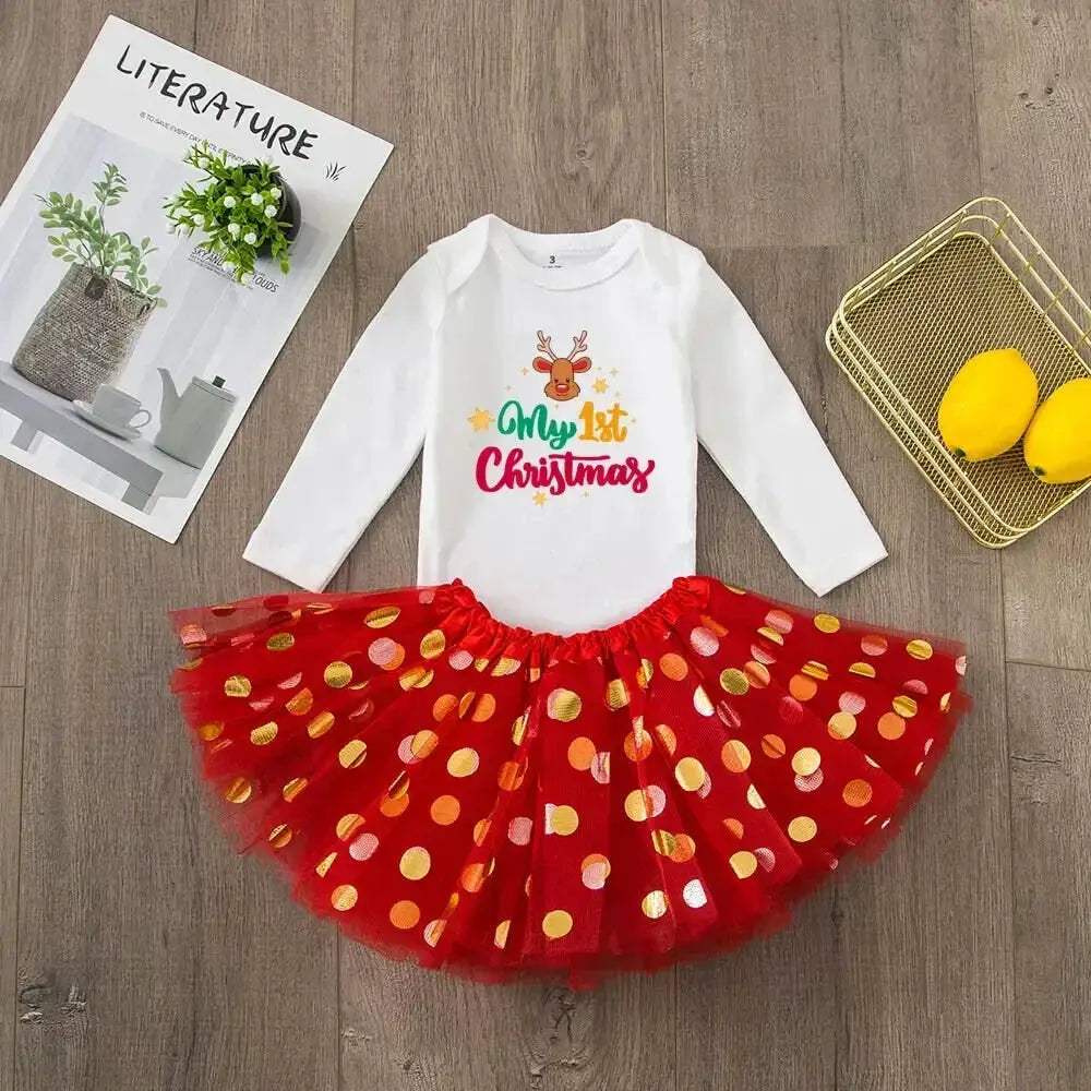 First Christmas Baby Romper Tutu Set With Deer Print - Image 21