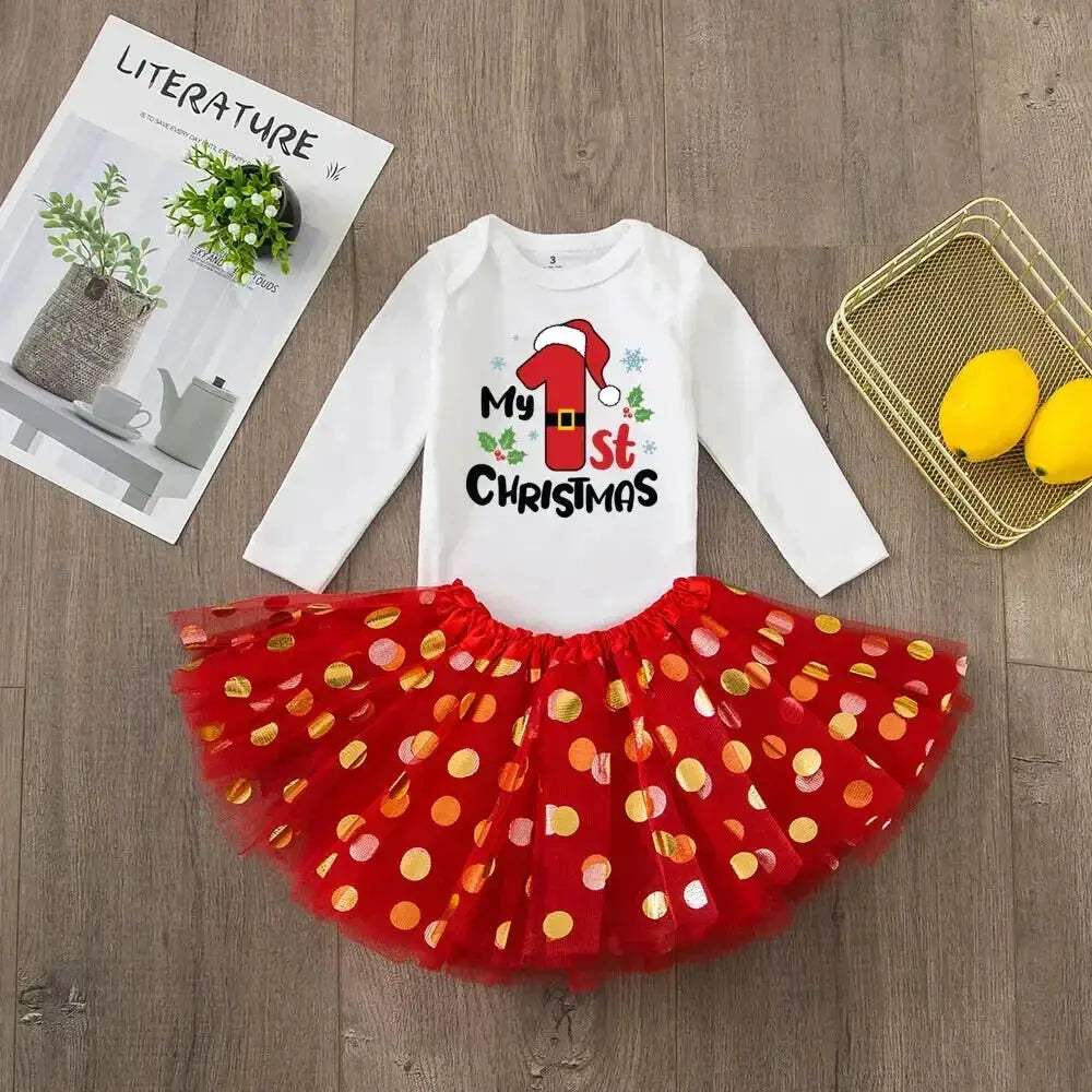 First Christmas Baby Romper Tutu Set With Deer Print - Image 3