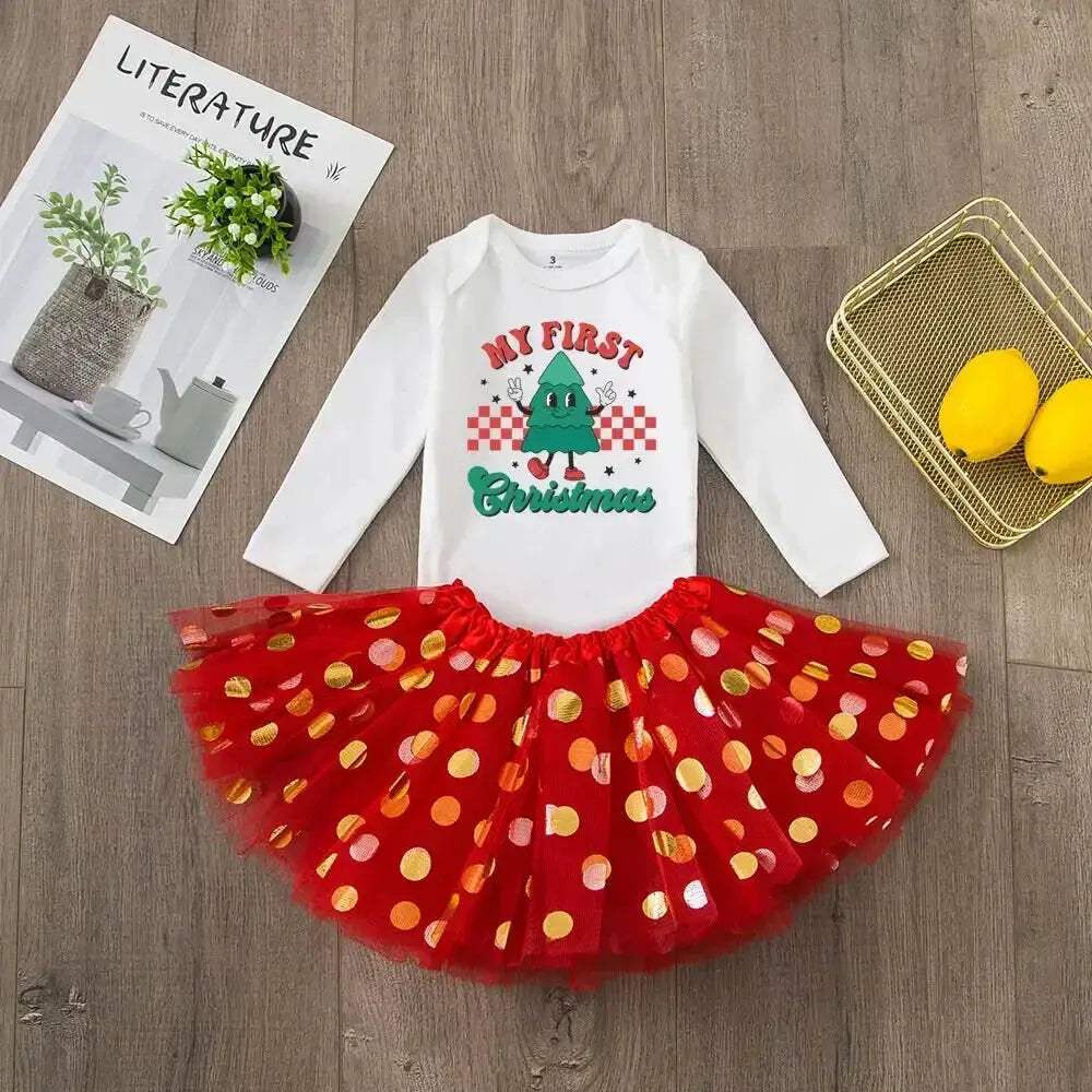 First Christmas Baby Romper Tutu Set With Deer Print - Image 5