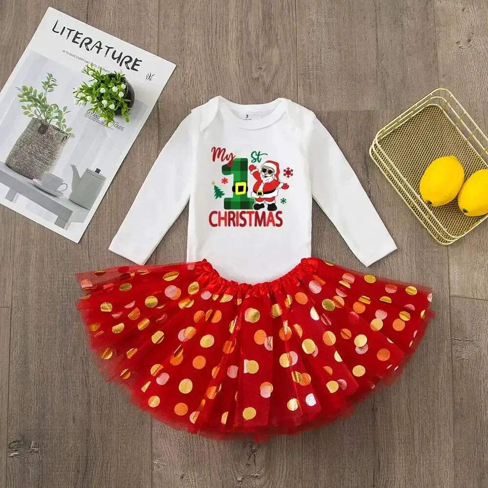First Christmas Baby Romper Tutu Set With Deer Print - Image 8