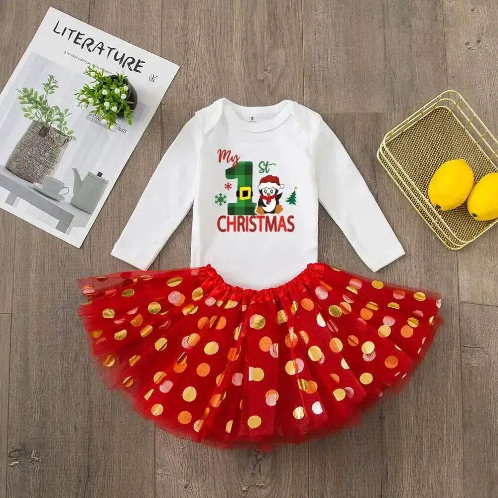 First Christmas Baby Romper Tutu Set With Deer Print - Image 9