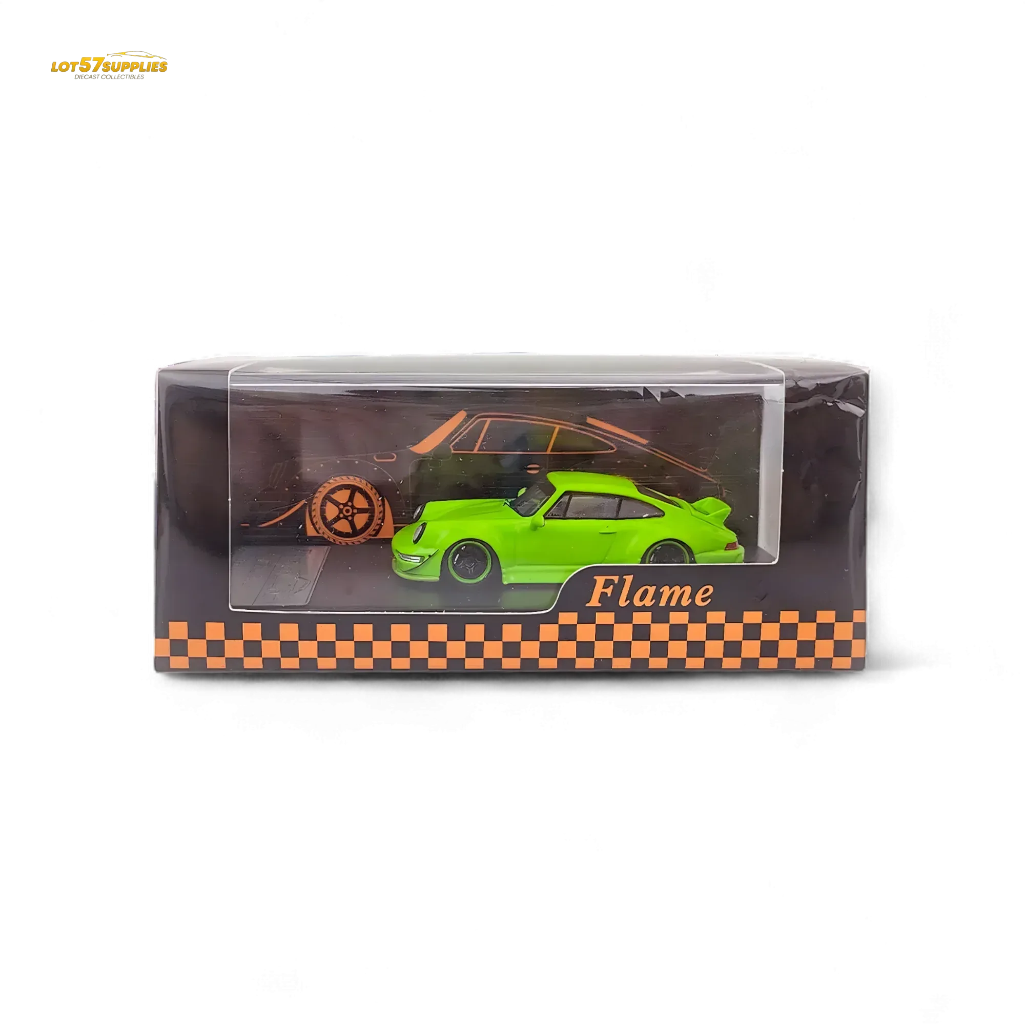 Flame Porsche 964 RWB Ducktail Fluorescent Green 1:64 - Image 5