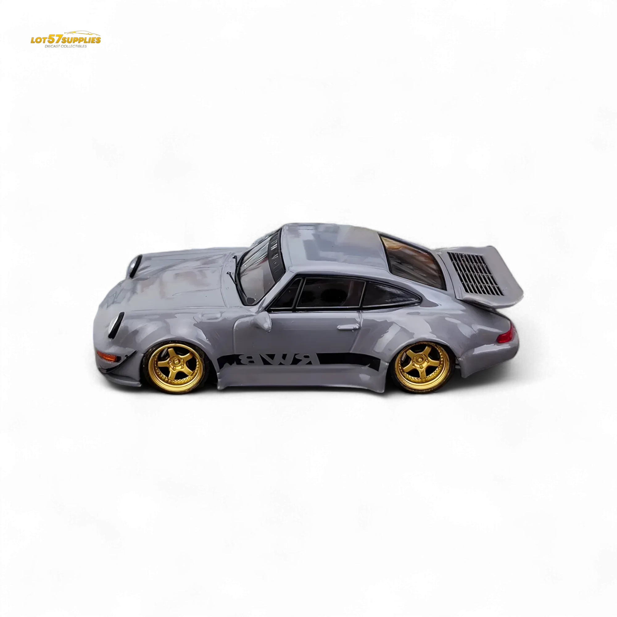 Flame Porsche 964 RWB Whale Tale Cement Gray 1:64 - Image 3