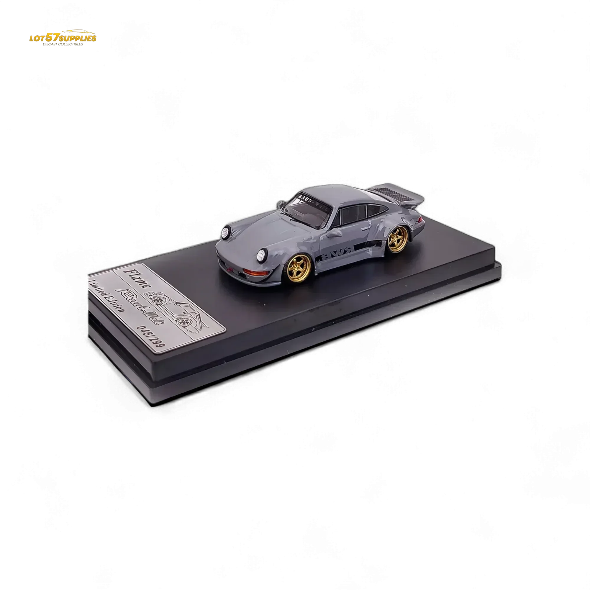 Flame Porsche 964 RWB Whale Tale Cement Gray 1:64 - Image 4