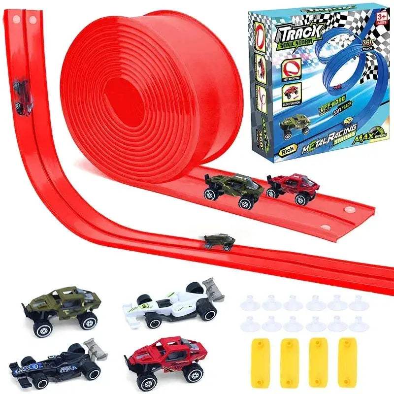 Flexible Race Track Roll Up With Double Lanes For Kids