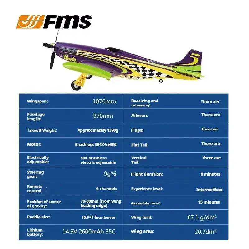 FMS P51 Mustang RC Plane 1100mm Brushless 160KMH Speed - Image 5