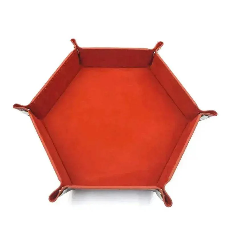 Folding Hexagon Dice Tray With Leather Velvet Mat Storage - Image 11