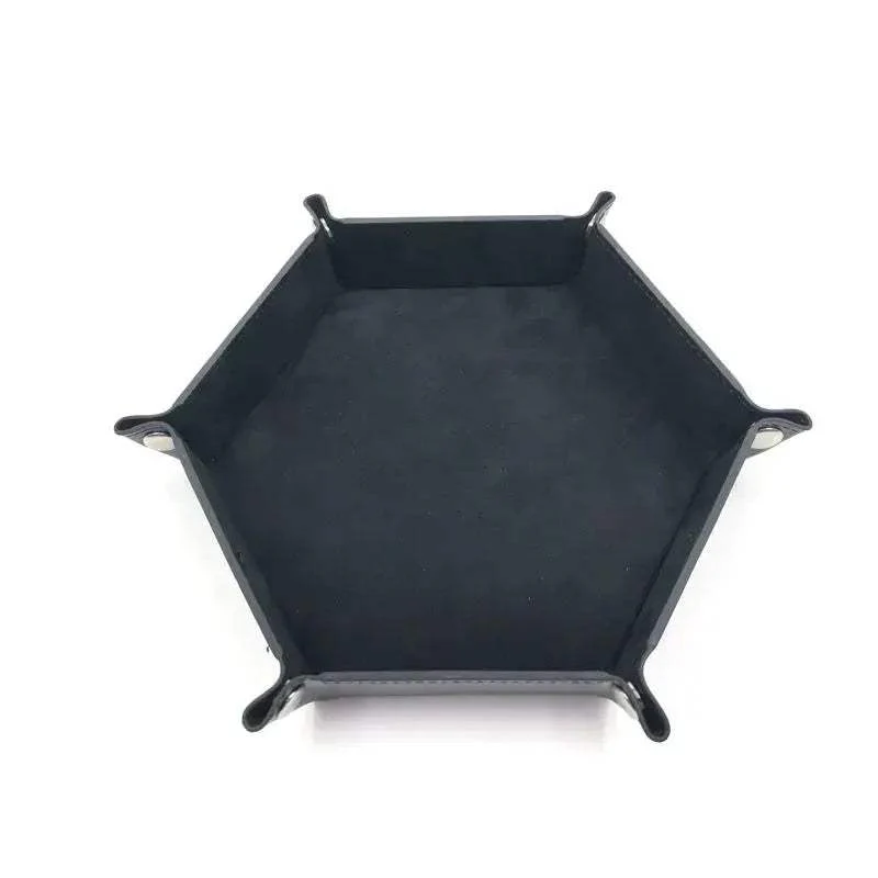 Folding Hexagon Dice Tray With Leather Velvet Mat Storage - Image 14