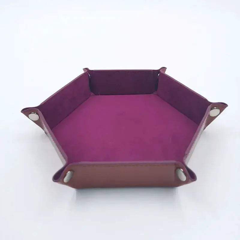 Folding Hexagon Dice Tray With Leather Velvet Mat Storage - Image 2