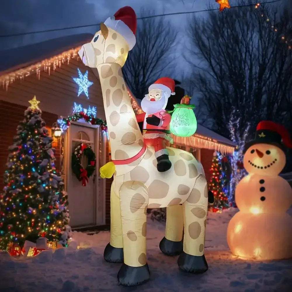 Giant Santa Riding Giraffe Inflatable With LED Lights - Image 6