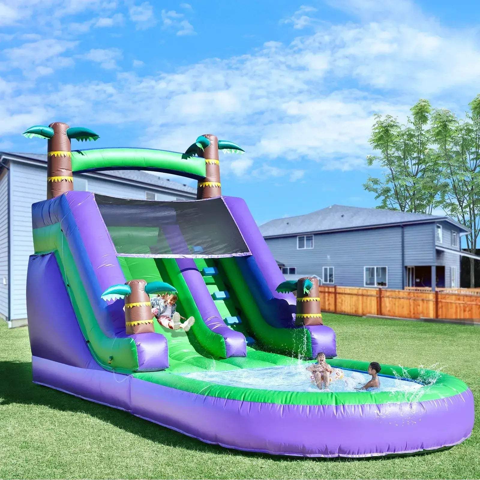 Commercial Grade PVC Inflatable Bounce House With Tropical Water Slide