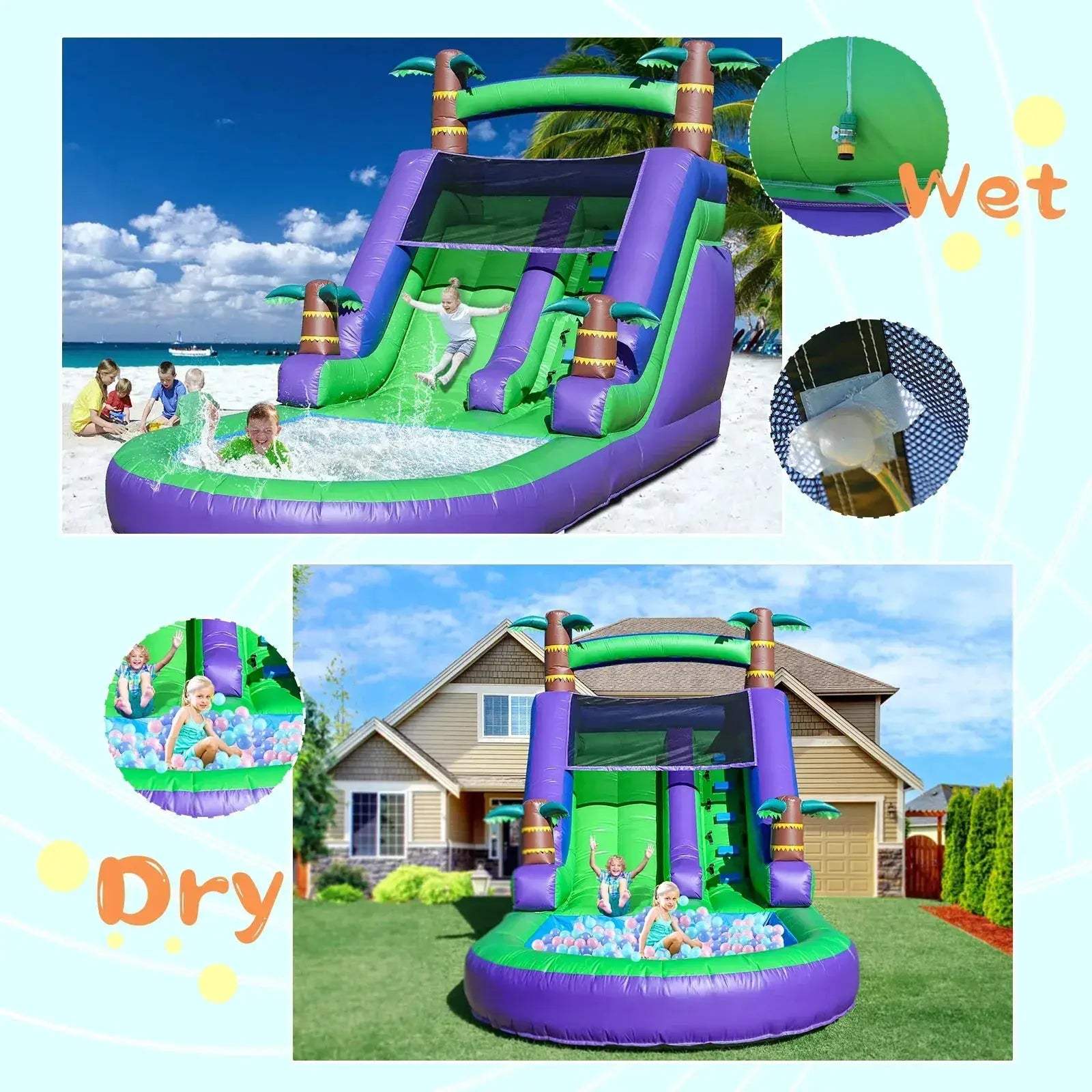 Commercial Grade PVC Inflatable Bounce House With Tropical Water Slide - Image 6