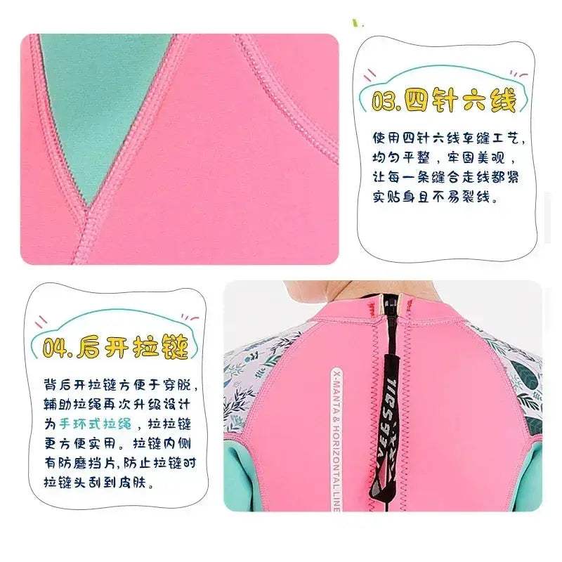 Girls 2.5mm Neoprene Wetsuit Long Sleeve Warm UV Protection - Image 4