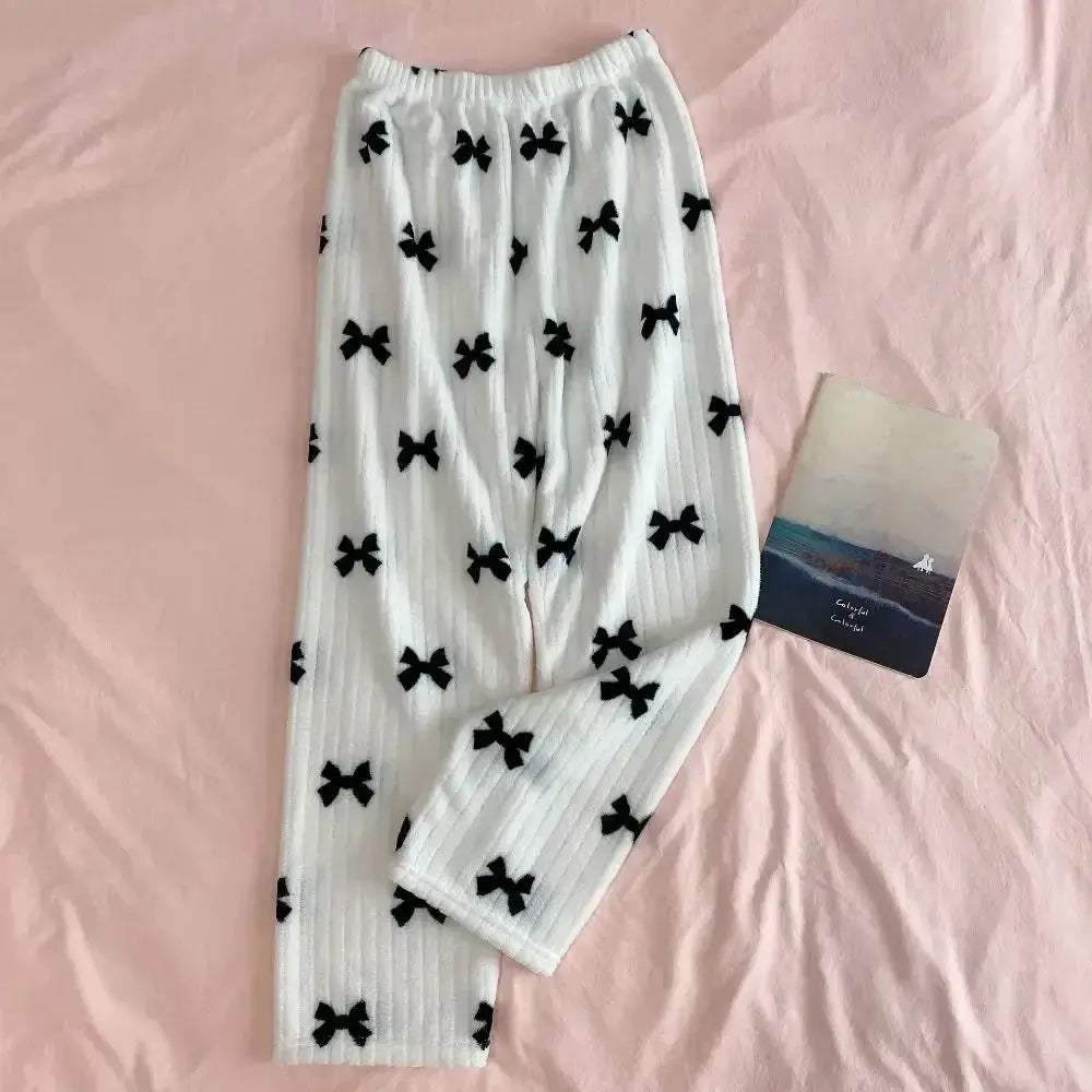 Girls Bowknot Peach Pajama Pants Fleece Sleepwear Comfort - Image 2