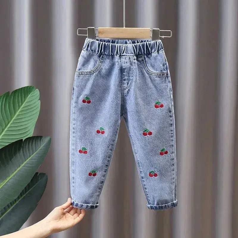 Girls Jeans For Kids With Pink Bow Elastic Waist Denim - Image 10