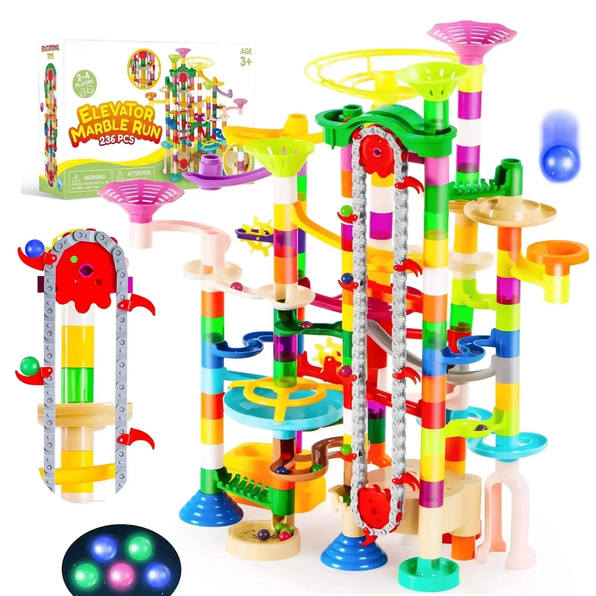 Glowing Marble Run Set With Motorized Elevator For STEM Kids