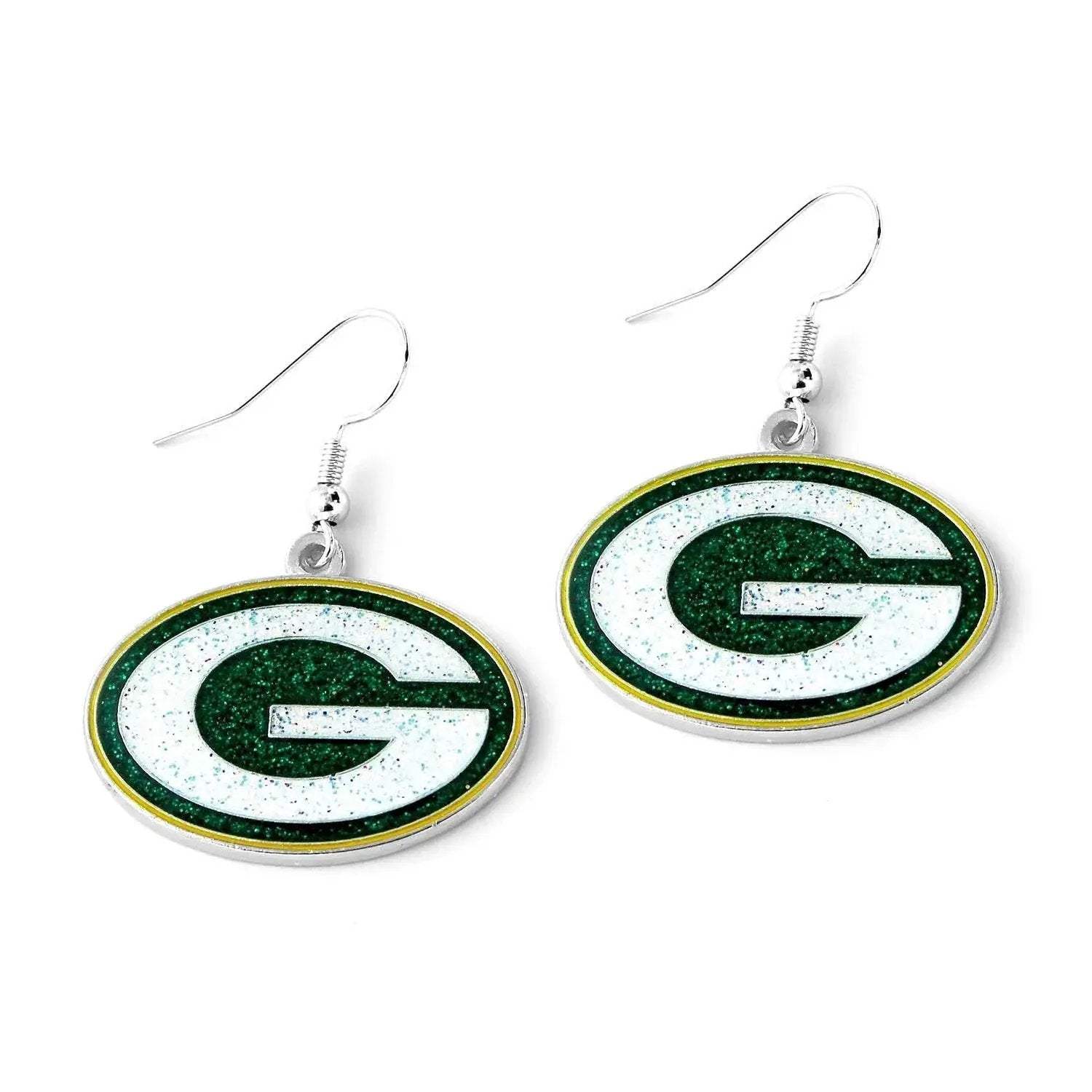 Green Bay Packers Glitter Earrings With Team Graphics