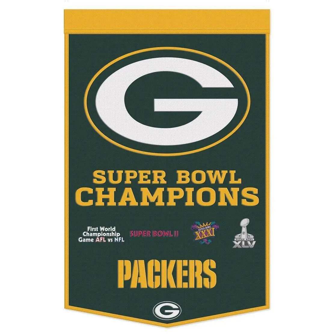 Green Bay Packers Wool Banner 24x38 Dynasty Champ Design