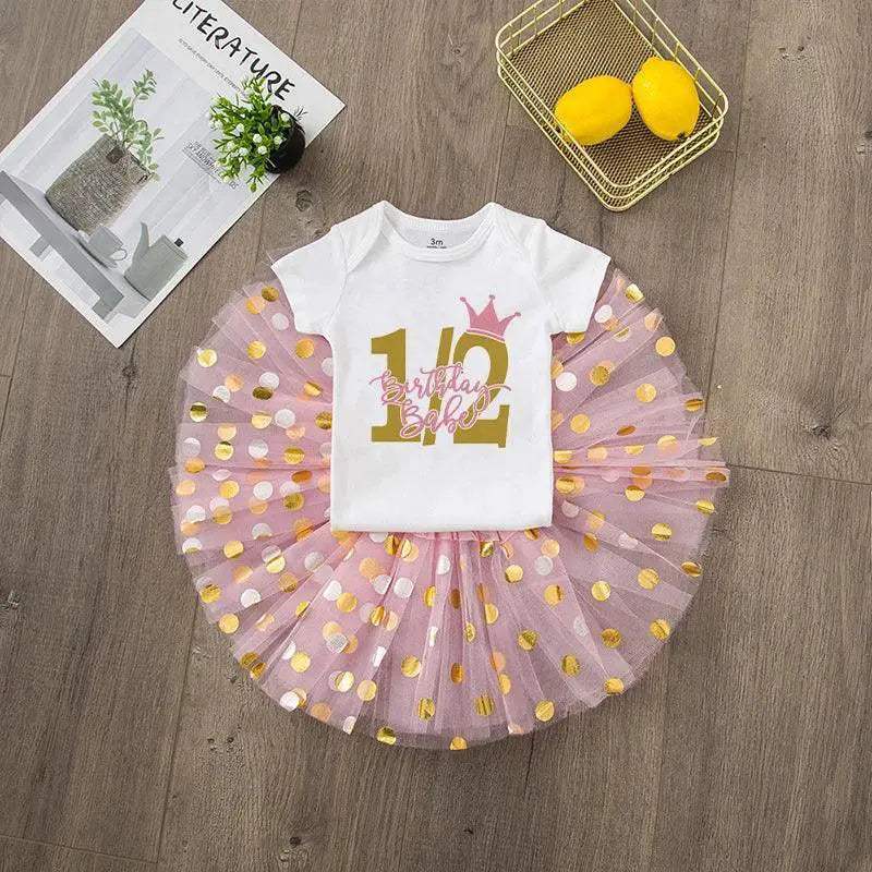 Half Birthday Cake Smash Outfit For Baby Girls Tutu Set - Image 4