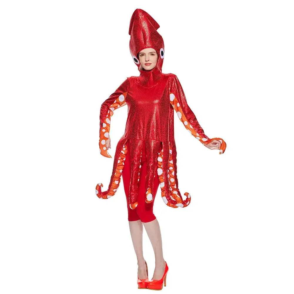 Squid Costume For Adults Sea Creature Spooky Onesie Halloween