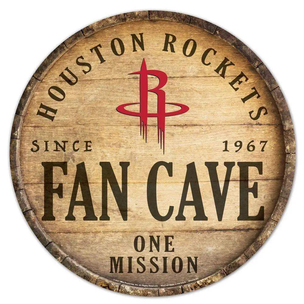Houston Rockets Wood Sign 14 Inch Round Barrel Top Design