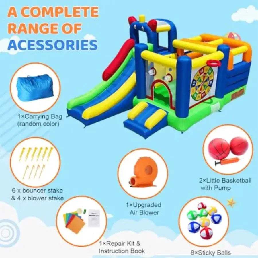 Inflatable Bounce House With Crossbar Obstacle And Dual Slide - Image 6