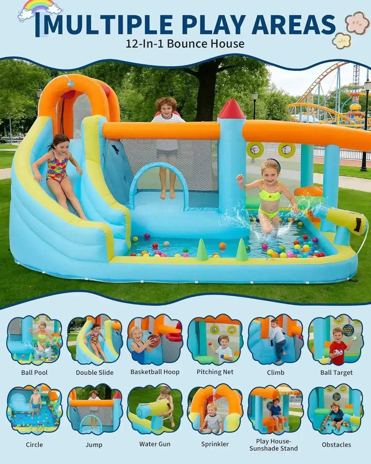 Inflatable Bounce House 12 In 1 With Blower And Slide - Image 2