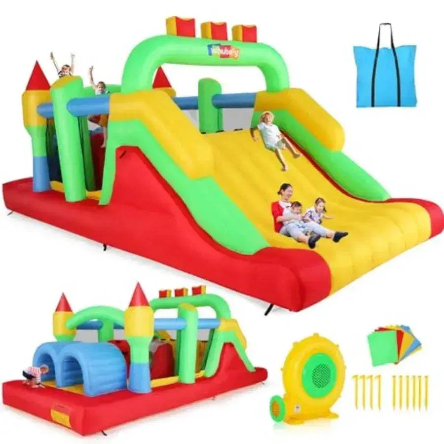 Inflatable Obstacle Course Bounce House With Dual Racing Slides