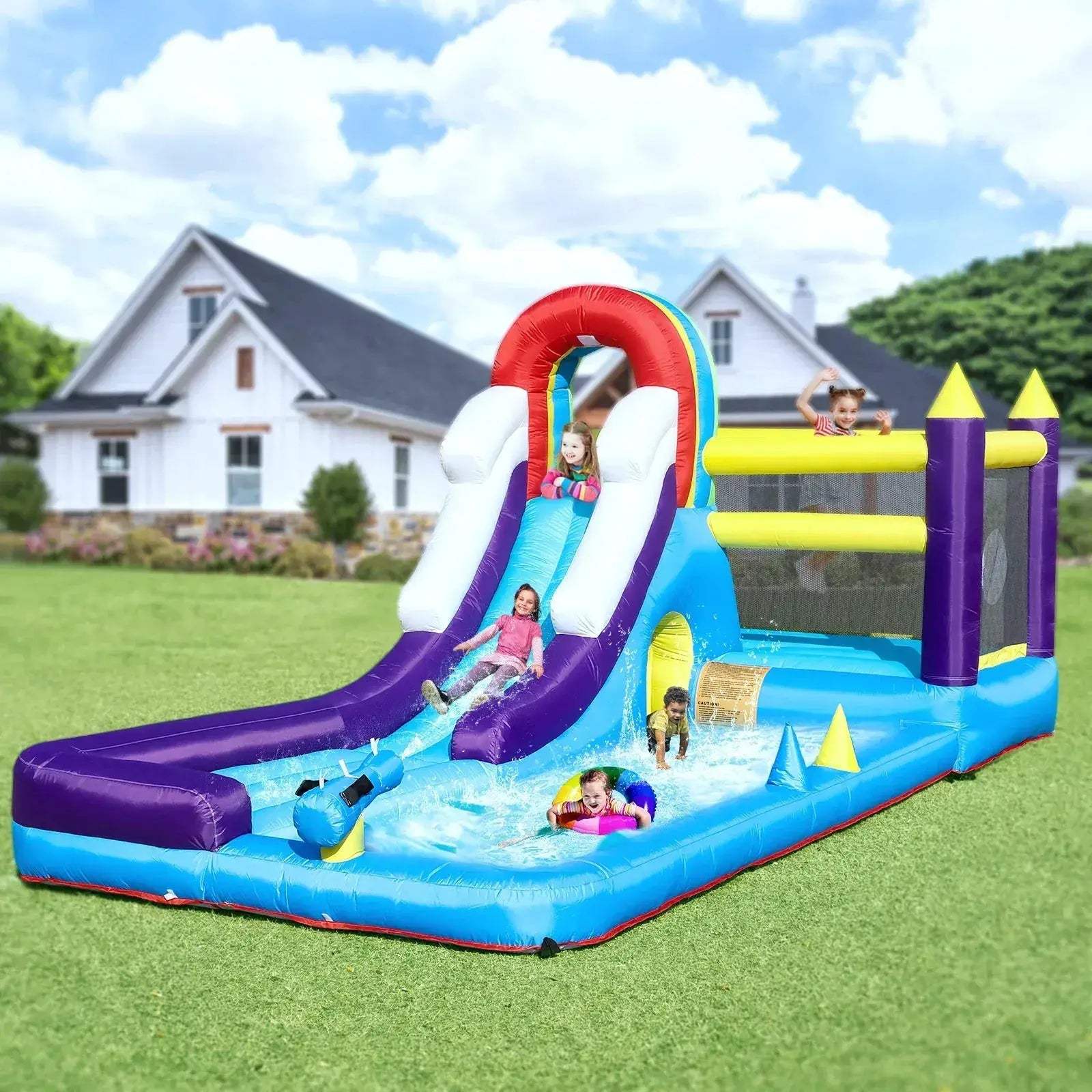 Rainbow Inflatable Water Slide Safe Durable Kids Playground - Image 2