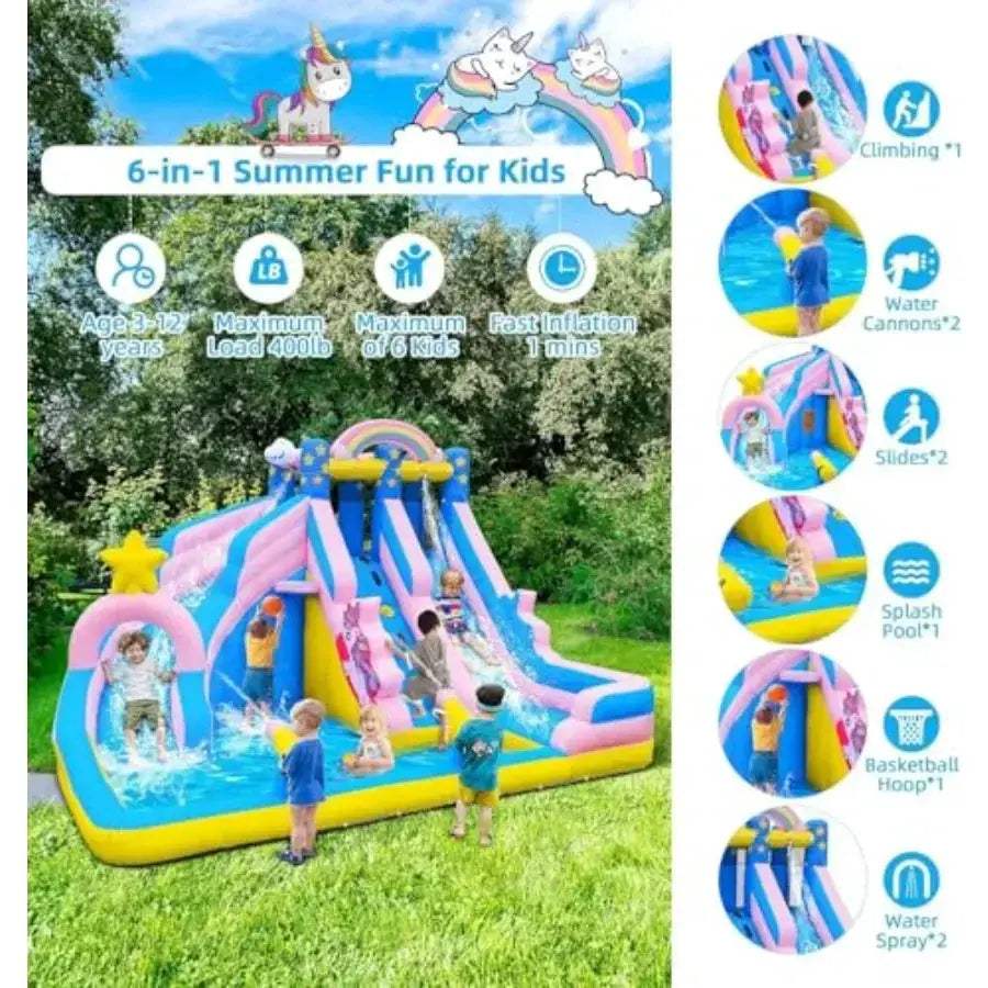 Inflatable Water Slide 6 In 1 Splash Pool Backyard Fun - Image 2