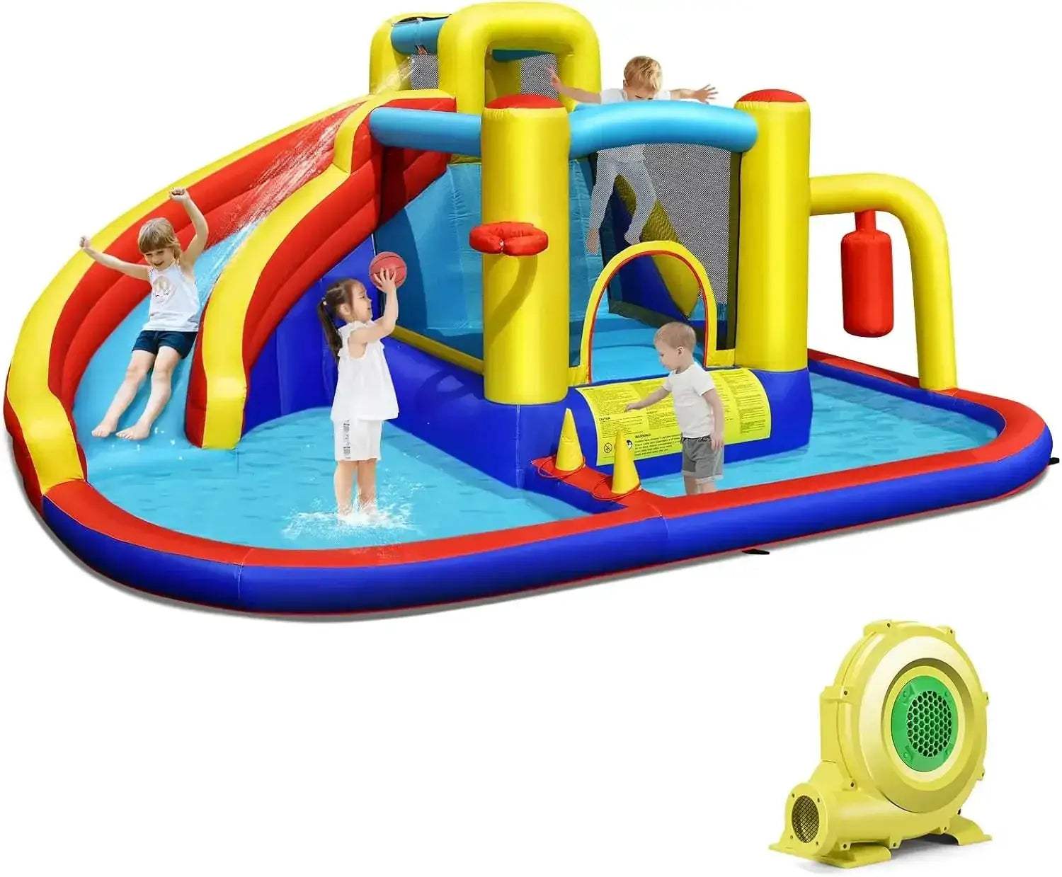 7-In-1 Inflatable Water Slide With Splash Pool And Bounce House