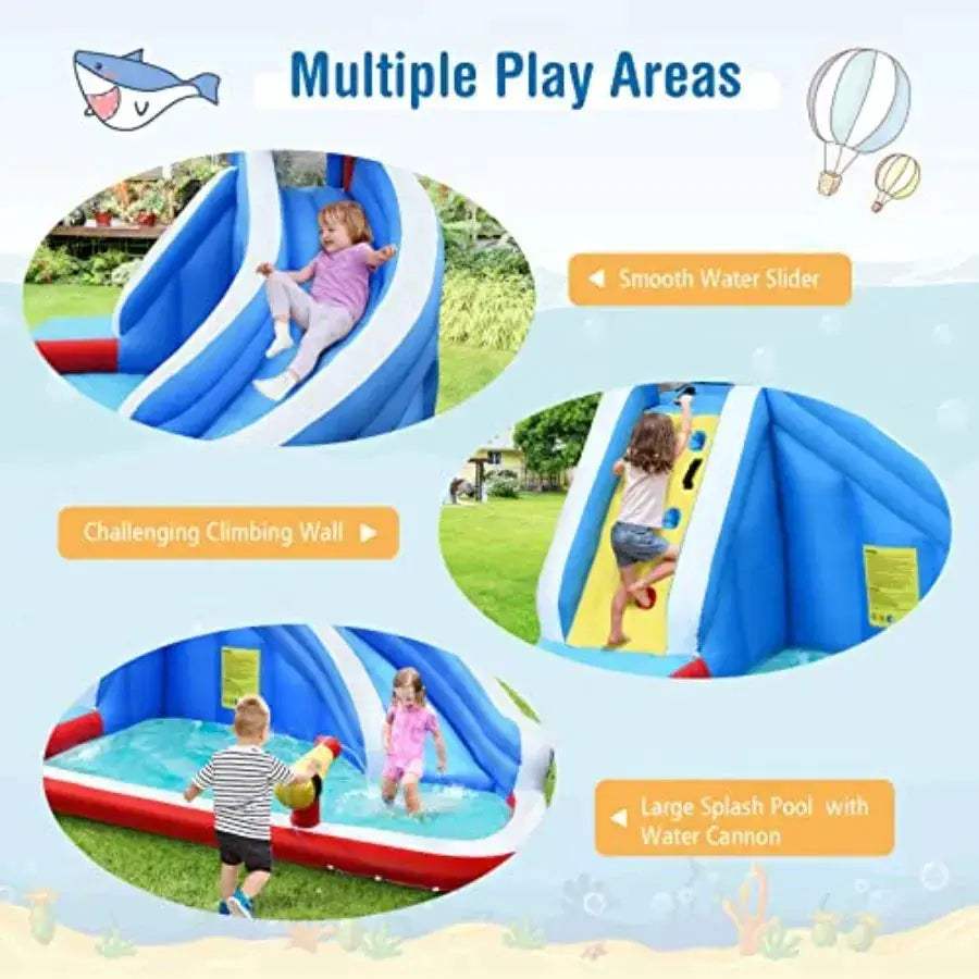 Inflatable Water Slide Shark Theme For Backyard Fun Climbing Wall - Image 2