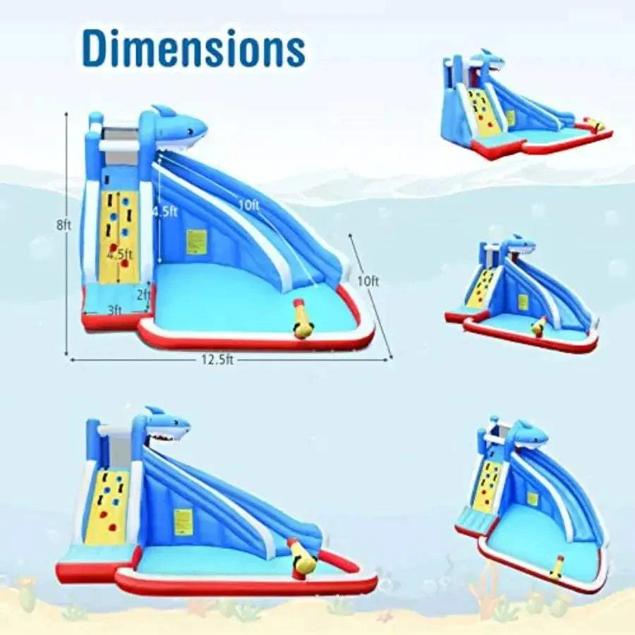 Inflatable Water Slide Shark Theme For Backyard Fun Climbing Wall - Image 6